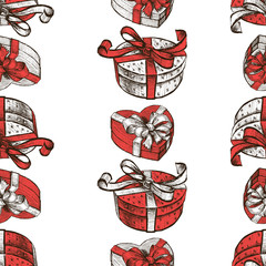 Seamless pattern of celebratory gifts boxes