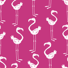 Fototapeta premium Seamless pattern of silhouettes of drawn flamingos