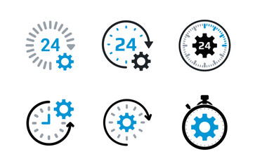 Time Management Icon. Business Concept. Flat Style Design. Cogwheel with clock presenting icon for time management. Organize time, conceptual, increase efficiency, schedule, planning