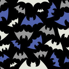 Naklejka premium Vector pattern background with bats silhouettes for halloween design. Seammles pattern swarm of bats on the black background. Happy Halloween