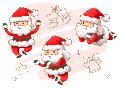 Character cartoon of Cute Santa Claus. Santa Claus dance. Doodle Christmas object, Doodle Christmas decoration - Vector