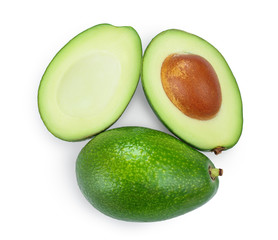 avocado and half isolated on white background. Top view. Flat lay
