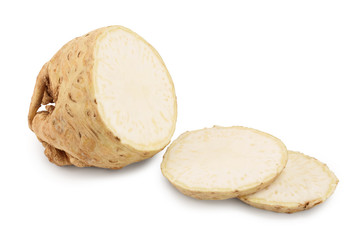 Fresh celery root half isolated on white background