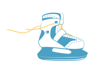ice skates with bright laces. Fitness figure skate in line style. Sport equipment logo. Vector Illustration isolated on white background.