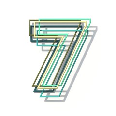 Three colors line font Number 7 SEVEN 3D