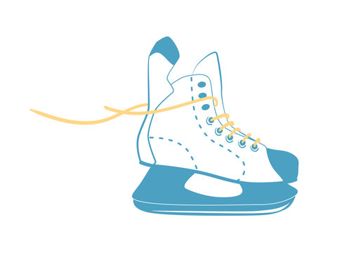 Ice Skates for Hockey with bright laces in line style. Sport equipment logo. Vector Illustration isolated on white background.
