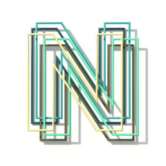Three colors line font Letter N 3D