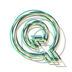 Three colors line font Letter Q 3D