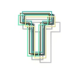 Three colors line font Letter T 3D