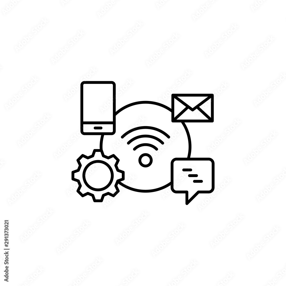 Poster remote access mobile message setting chat cyber robbery. vector icon. on white b