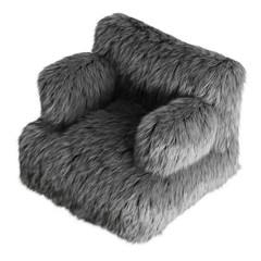 Beautiful gray fluffy armchair made of wool on an isolated background. 3D rendering