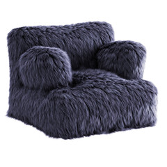 Beautiful purple fluffy armchair made of wool on an isolated background. 3D rendering