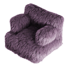 Beautiful purple fluffy armchair made of wool on an isolated background. 3D rendering