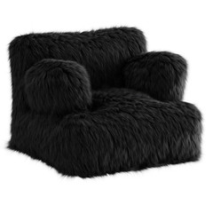 Beautiful black fluffy armchair made of wool on an isolated background. 3D rendering