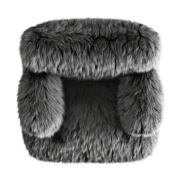 Beautiful garay fluffy chair made of wool on an isolated background top view. 3D rendering