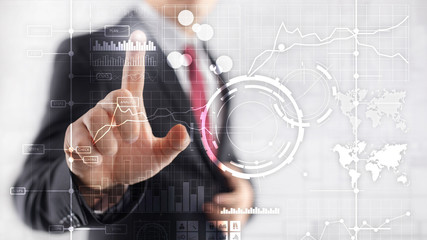 Business intelligence BI Key performance indicator KPI Analysis dashboard transparent blurred...