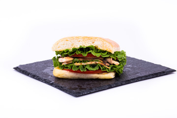 Sandwich on an isolated white background. Hand made.