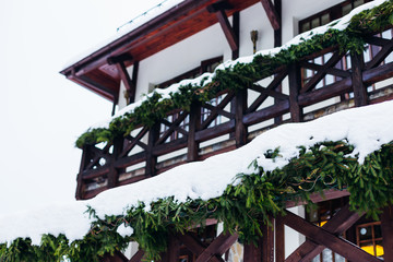 Fototapeta premium a close-up of a two-story building with beautiful architecture.