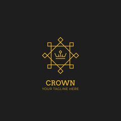 Fototapeta premium gold crown logo with oriental chinese asian ornament line outline style icon vector symbol design