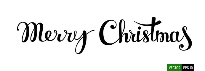 Merry christmas - handwritten lettering. Brush calligraphic text. Vector incription for card, poster, banner, label, t-shirt design and many others souvenirs