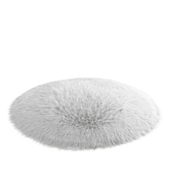 Round white carpet made of sheepskin wool on an isolated background. 3D rendering