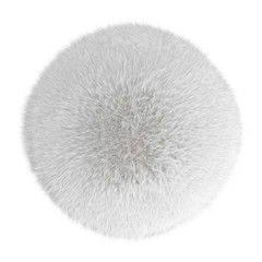 Round white carpet made of sheepskin wool on an isolated background. 3D rendering