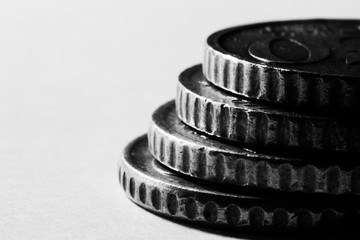 Macro de monedas apiladas