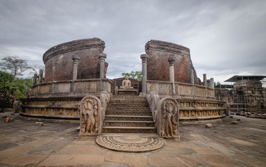 Polonnaruwa, Sri Lanka - 7 AUGUST 2019. The Polonnaruwa Vatadage - ancient Buddhist structure. Unesco ancient city of Polonnaruwa, one of the destination for travel, Sri Lanka