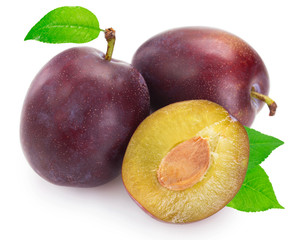 Fresh plum on white background