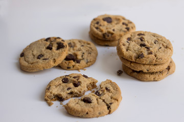 vanilla cookies with chocolate chips on white table
