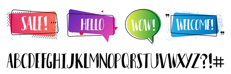 Texting abstract Boxes. Creative quote text template. Colored quote box speech bubble template text note brackets citation message and Lettering alphabet. Vector illustration set