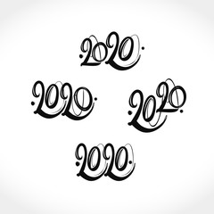 Design 2020 set of four flat vector templates. Figures of the year 2020 in black. Happy New Year.