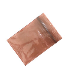 empty plastic zipper bag on white