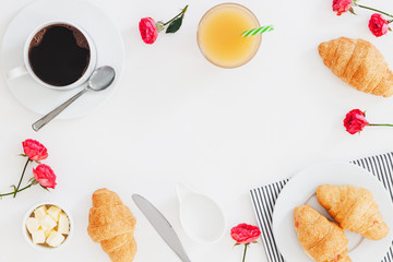 Morning breakfast coffee and croissant