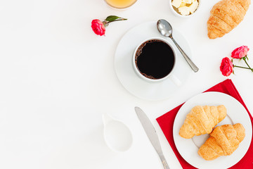 Morning breakfast coffee and croissant