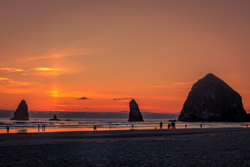 Colorful sunset on Cannon Beach Oregon