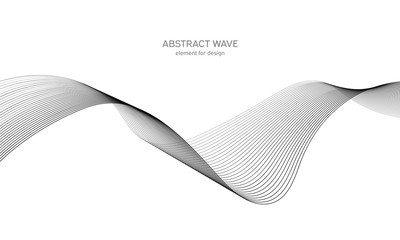 Abstract wave element for design. Digital frequency track equalizer. Stylized line art background. Vector illustration. Wave with lines created using blend tool. Curved wavy line, smooth stripe.