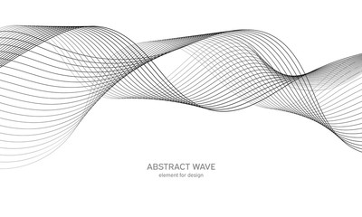 Abstract wave element for design. Digital frequency track equalizer. Stylized line art background. Vector illustration. Wave with lines created using blend tool. Curved wavy line, smooth stripe.