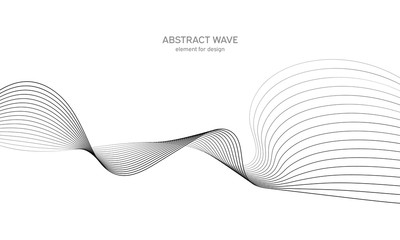 Abstract wave element for design. Digital frequency track equalizer. Stylized line art background. Vector illustration. Wave with lines created using blend tool. Curved wavy line, smooth stripe.