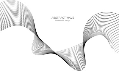 Abstract wave element for design. Digital frequency track equalizer. Stylized line art background. Vector illustration. Wave with lines created using blend tool. Curved wavy line, smooth stripe.