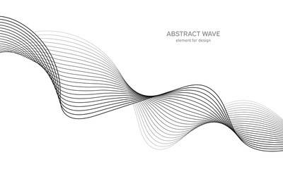 Abstract wave element for design. Digital frequency track equalizer. Stylized line art background. Vector illustration. Wave with lines created using blend tool. Curved wavy line, smooth stripe.