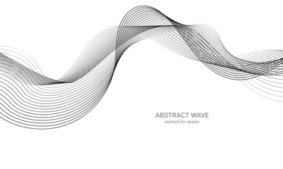 Abstract wave element for design. Digital frequency track equalizer. Stylized line art background. Vector illustration. Wave with lines created using blend tool. Curved wavy line, smooth stripe.