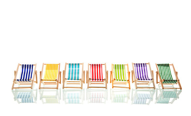 Row colorful beach chairs