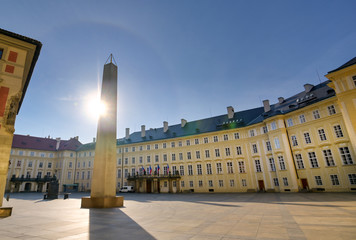 The buildings inside of the Prague Castle complex built in the 9th century in Prague, Czech...