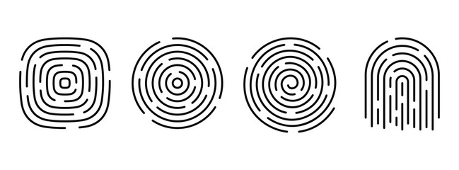 Fingerprint icon set for ID application. Vector symbol.
