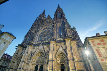 Fototapeta premium St. Vitus Cathedral inside of the Prague Castle complex built in the 9th century in Prague, Czech Republic.