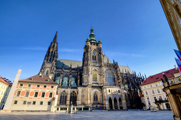 Fototapeta premium St. Vitus Cathedral inside of the Prague Castle complex built in the 9th century in Prague, Czech Republic.