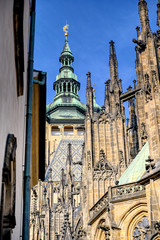 St. Vitus Cathedral inside of the Prague Castle complex built in the 9th century in Prague, Czech...
