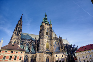St. Vitus Cathedral inside of the Prague Castle complex built in the 9th century in Prague, Czech...