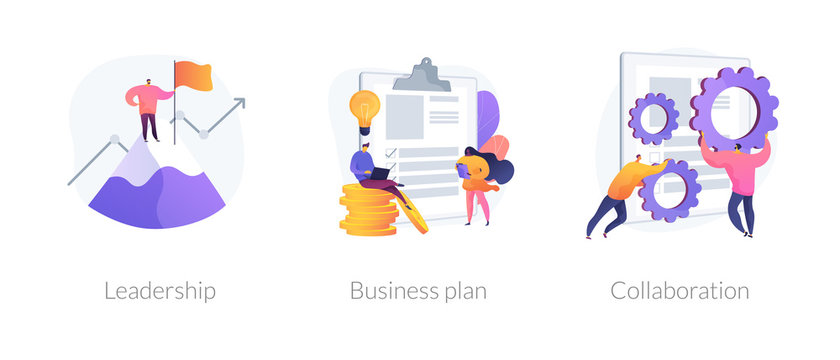 Business success basics icons set. Company work principles, productivity guarantee. Leadership, business plan, collaboration metaphors. Vector isolated concept metaphor illustrations.